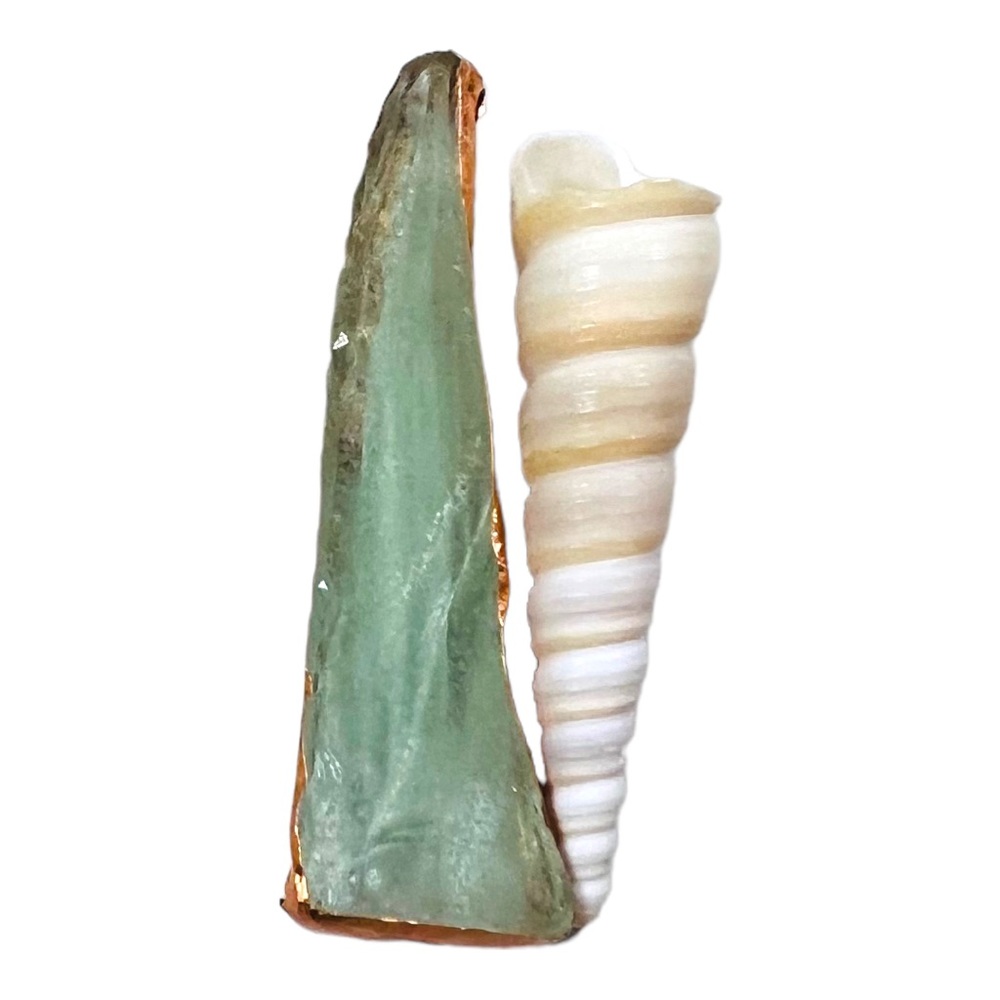 Green Sea Glass & Conch Pendant W/ Freshwater Pearls Encased Silver-Blend Frame - Picture 7 of 16